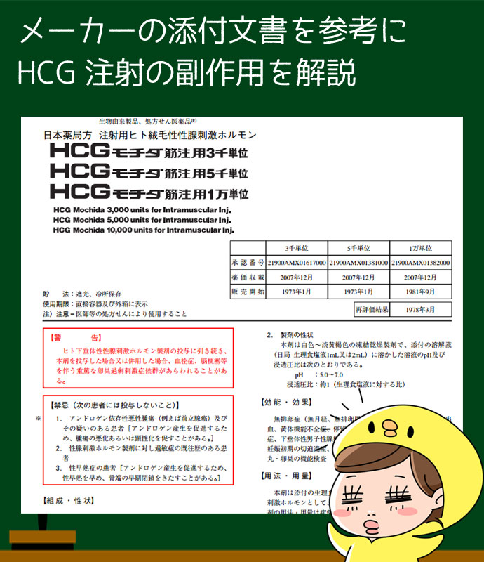 HCG注射の製造元持田製薬が発行の使用上の注意から見るHCG注射の副作用